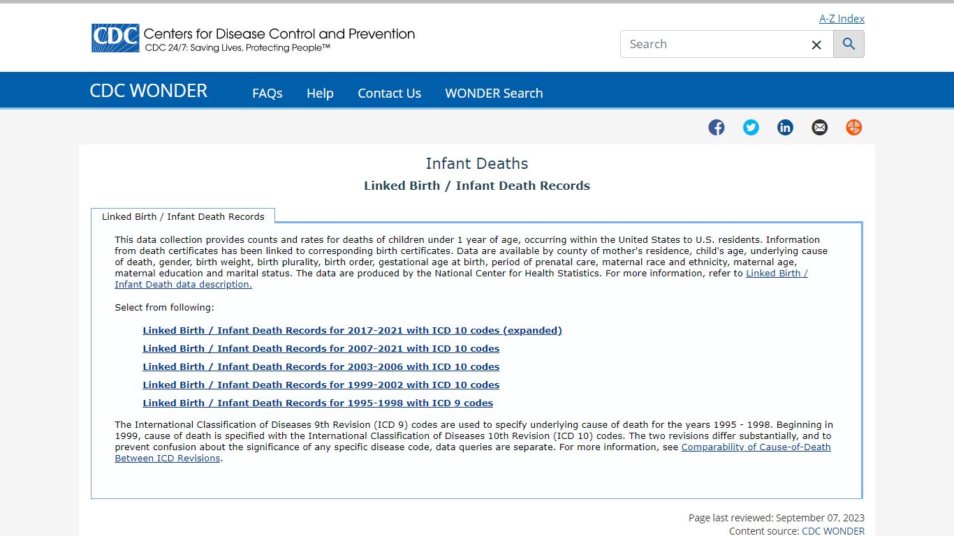 Infant Deaths - Linked Birth / Infant Death Records on CDC WONDER